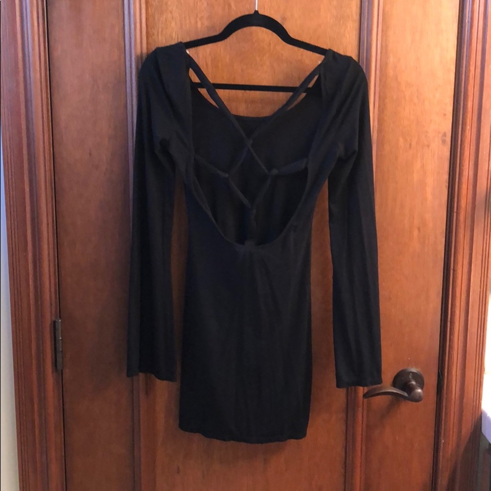 Backless little black mini dress w/ long sleeves